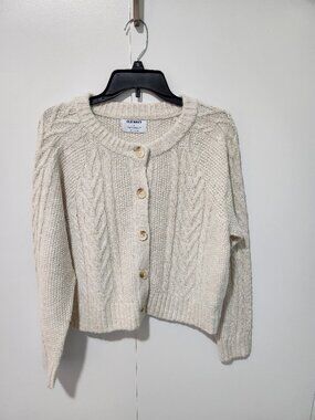 Old Navy NEW Women's Button Down Cardigan Woven Oatmeal Color Sweater - Medium